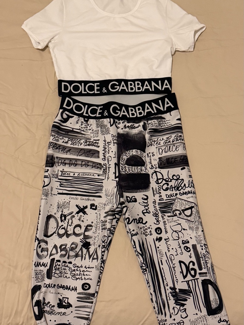 Dolce & Gabbana Black and White Logo Graphic Kids Leggings